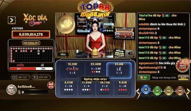 Đa dạng cửa cược xóc đĩa tại TOP88 để người chơi đầu tư cược
