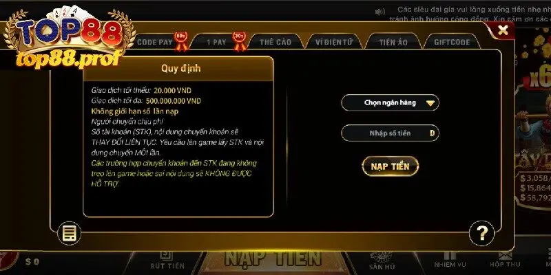 Hướng dẫn nạp tiền Top88 cần chọn phương thức phù hợp