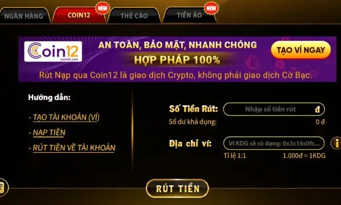 Rút tiền Top88 thông qua Coin12 chi tiết cho người chơi mới