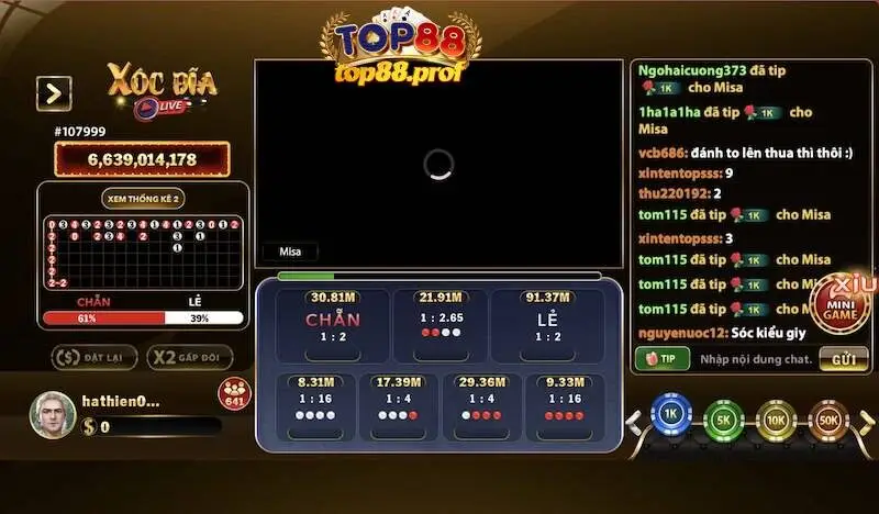 Xóc đĩa live TOP88 có tốc độ trả thưởng nhanh gọn